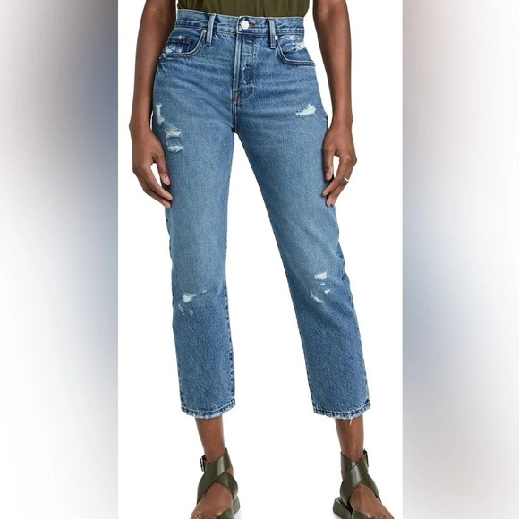 Frame Le Original Button Fly High Rise Distressed Jeans in Patina - NWOT - 25 - Picture 1 of 11